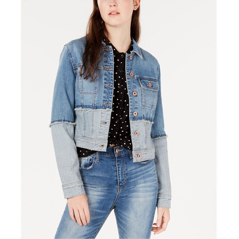 American Rag Two Tone Wash Denim Jacket Long Sleeve Frayed  Junior Size M  NWT